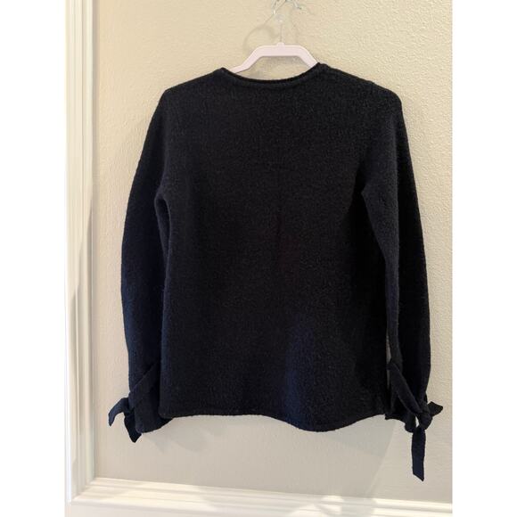 J McLaughlin Black Merino Wool Baby Alpaca Pullover Ribbon Tie Sweater Sz S - Picture 2 of 7